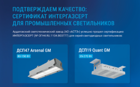 Подтверждаем качество: Сертификат ИНТЕРГАЗСЕРТ для промышленных светильников